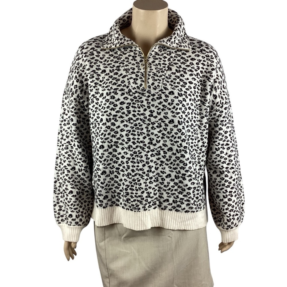LOFT Leopard Print Zip Sweater Size XXL White and Black